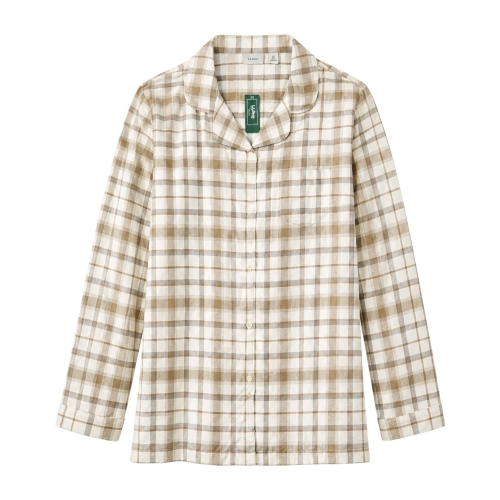 LL Bean Scotch Plaid Pajama Top Womens 2X Flannel Button 100% Cotton Lounge Cozy